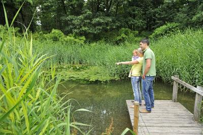 Besucher am Teich im Wassergarten