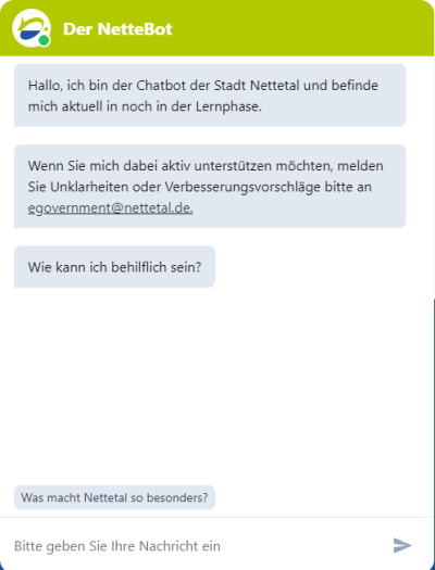 Screenshot Chat-Bot Stadt Nettetal