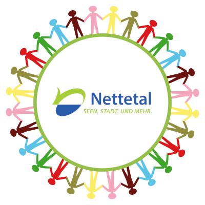 Logo der Stadt Nettetal umringt von bunten Menschen