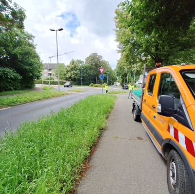 Die Natur hat Vorfahrt: Das Baubetriebshof-Team hat mit dem Grünschnitt der Straßen-Bankette begonnen